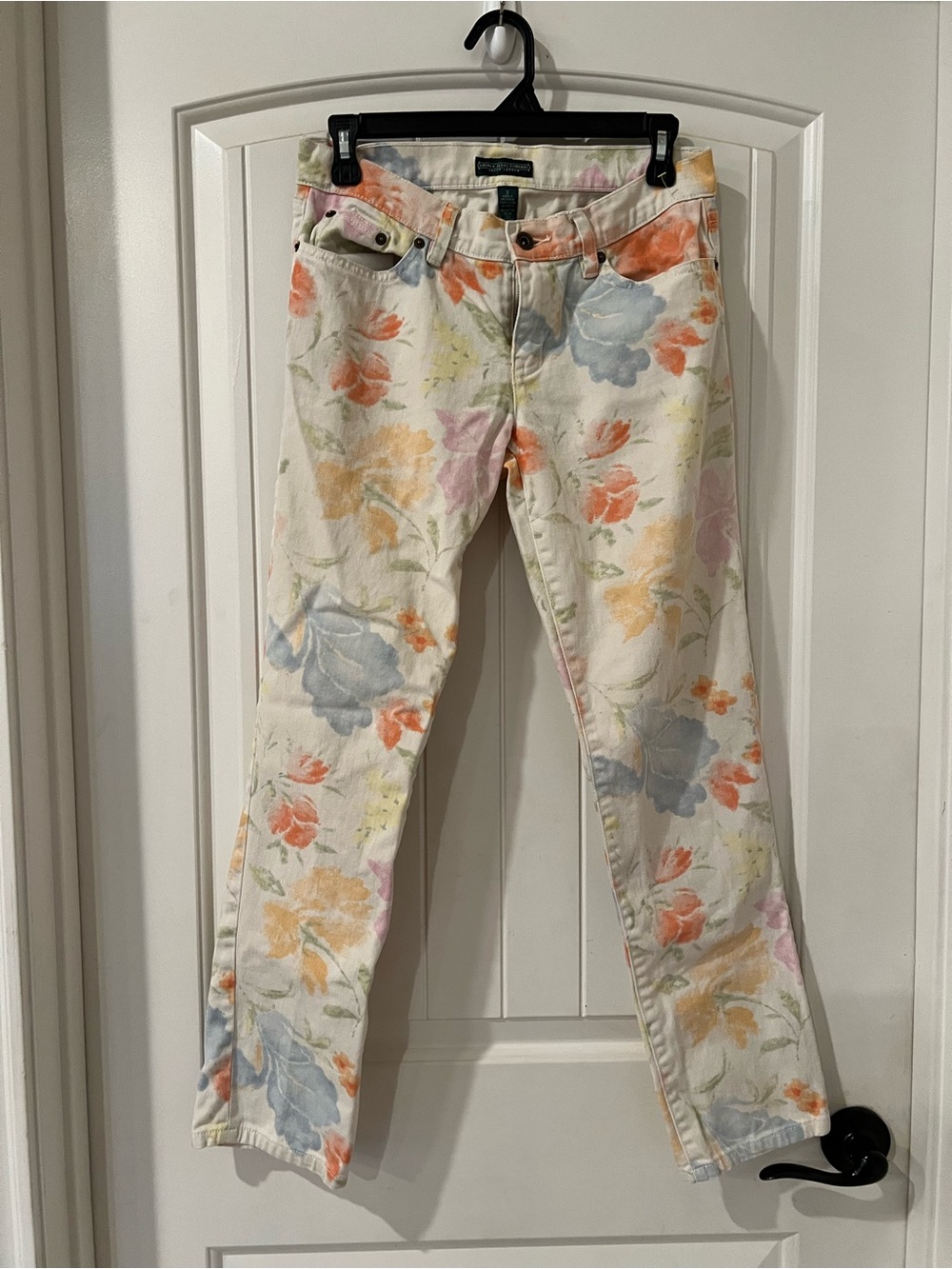 Ralph Lauren Straight Leg Floral Print Cream Jeans - Women